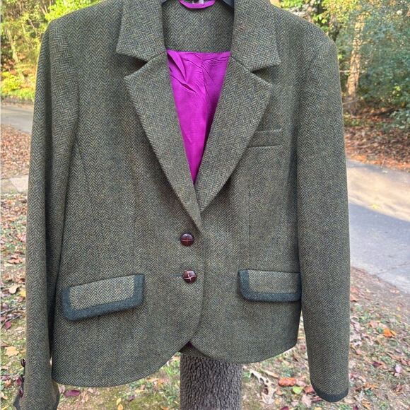 Vintage Boden Wool Herringbone English Blazer in Olive Size 10 / Excellent - Picture 6 of 10